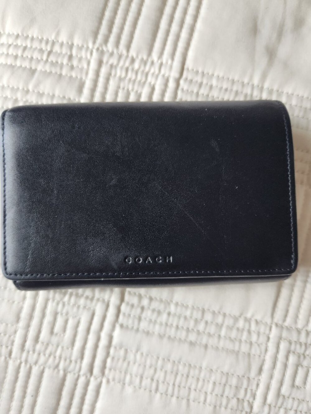Coach Black Crossgrain Small Leather Wallet
